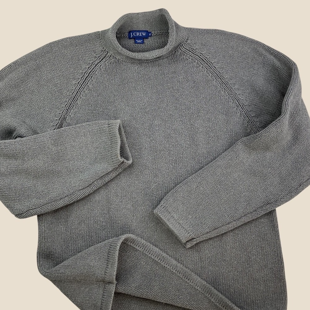 VTG J Crew Sweater Mock Roll Neck Pullover Knit 100% Cotton Men Sz XL Fisherman